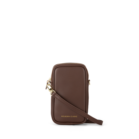 Luna Leather Phone Pouch Zipped - Brown