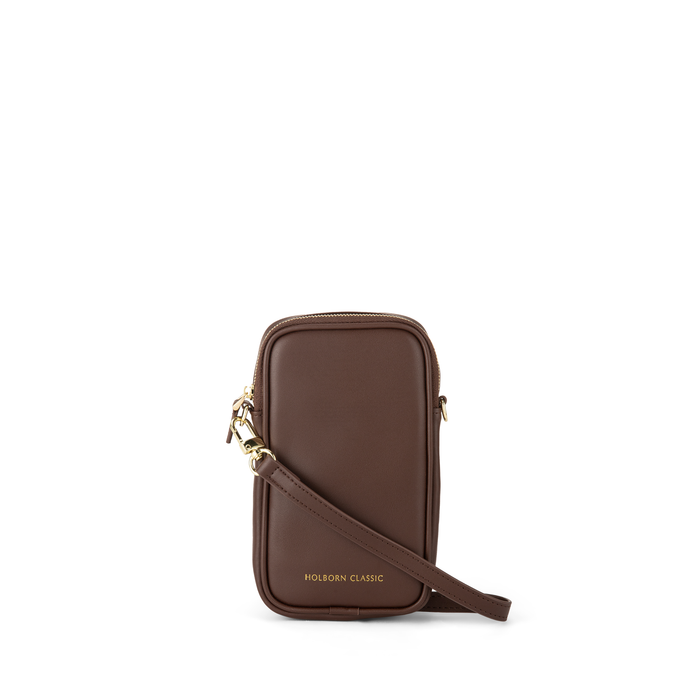 Luna Leather Phone Pouch Zipped - Brown